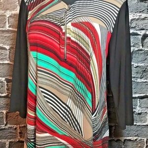 CATO Tunic Jersey Knit Hi/Lo Gorgeous Print Sz M